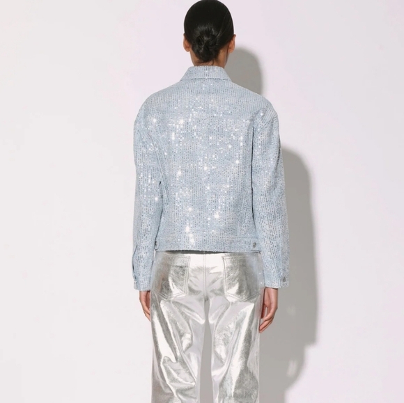 Walter Baker Shawna Sequin Denim Jacket Large | Anthropologie, Oversized Glam Lu - Picture 3 of 15